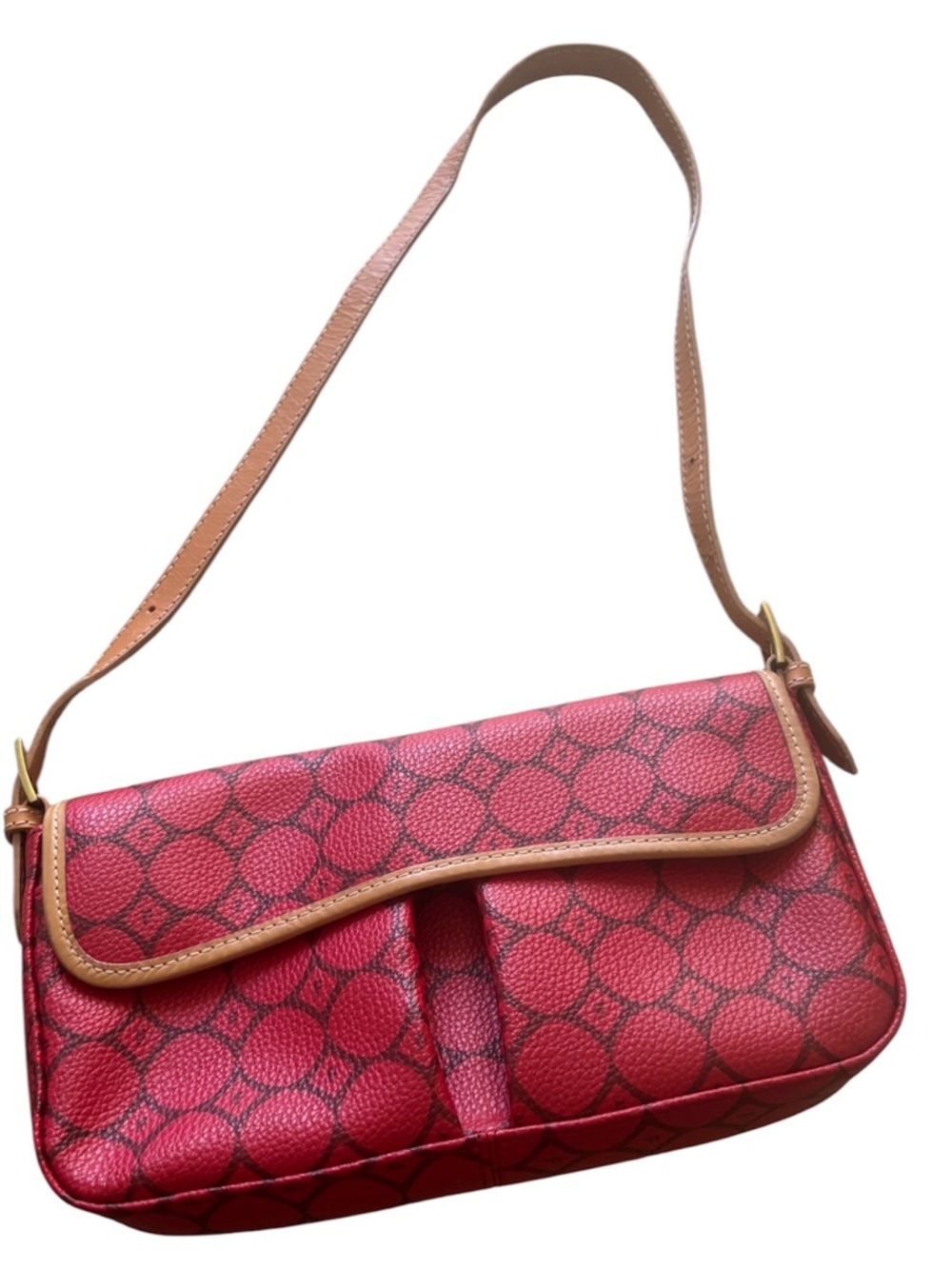 VINTAGE 90s BOHO FOSSIL COATED CANVAS LEATHER BAGUETTE HAND BAG